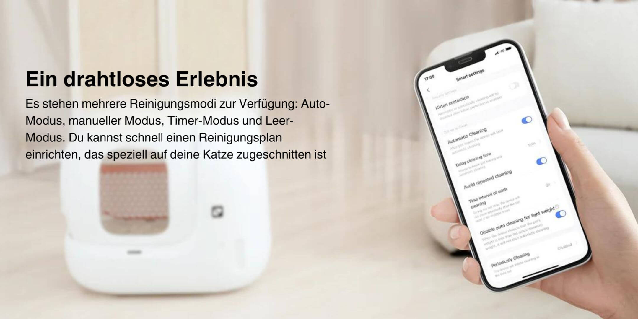 Smartphone App des PETKIT Pura Max selbstreinigende Katzentoilette wird gezeigt