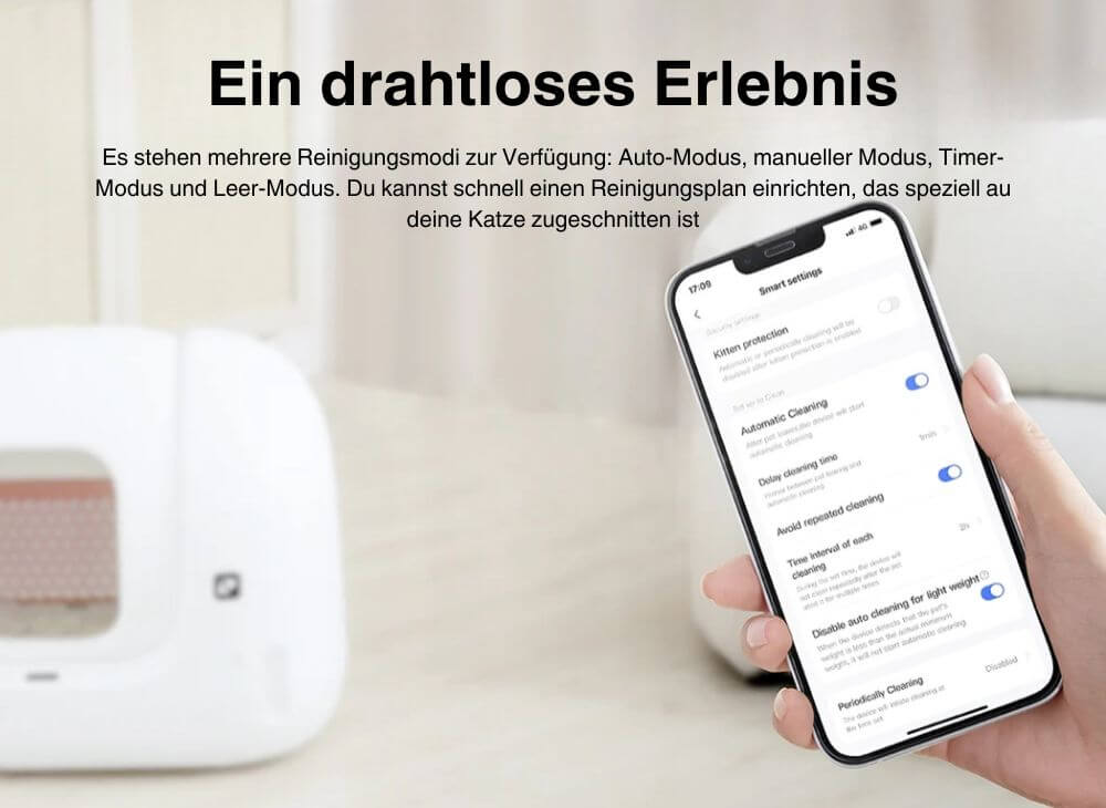 Smartphone App des PETKIT Pura Max selbstreinigende Katzentoilette wird gezeigt