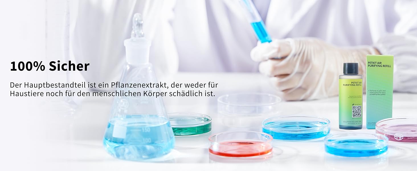 Laborumgebung und Produktbild des PETKIT Geruchvernichters