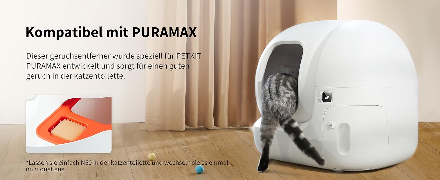 Katze steigt in das automatische Katzentoilette PETKIT Pura Max ein